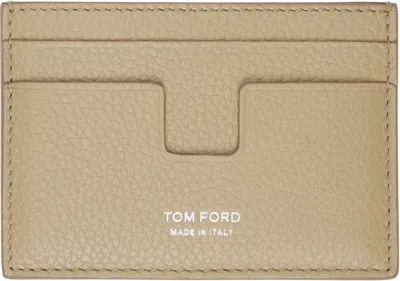 Tom Ford Beige Soft Grain Leather Money Clip Card Holder In Dune