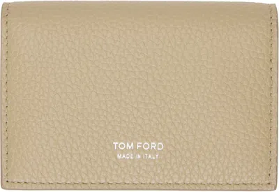 Tom Ford Beige Soft Grain Leather T Line Business Card Holder In Dune