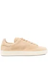 Tom Ford Perforated Suede Lace-up Sneaker With Round Toe In Beige
