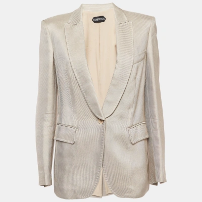 Pre-owned Tom Ford Beige Textured Twill Single Breasted Blazer Xs