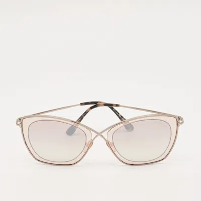 Pre-owned Tom Ford Beige/light Pink Mirrored Tf605 India Cat Eye Sunglasses