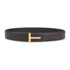 Tom Ford T Buckle Reversible Grained Leather Belt In Gray