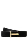Tom Ford Suede Belt With Gold-tone Buckle And Multiple Holes In Black