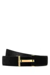Tom Ford Suede Belt With Gold-tone Buckle And Multiple Holes In Black