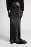 Tom Ford Belt Accent Bias Cut Silk Satin Maxi Skirt With Train In Black