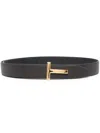 Tom Ford Soft Grain Leather Reversible T Belt 30 Mm In Black