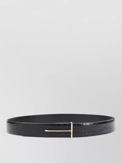 Tom Ford Belt Adjustable Length Crocodile Texture Design In Black