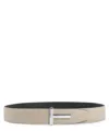 Tom Ford T-logo Leather Belt In Beige