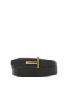 Tom Ford Brown Belt With T-plaque On The Front In Grained Leather Man In Black