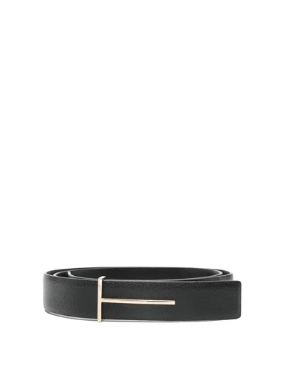 Tom Ford T Leather Belt In Black