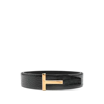 Tom Ford Crocodile-embossed T-buckle Belt In Grey