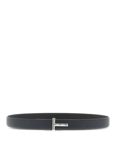 Tom Ford T-buckle Leather Belt In Blue