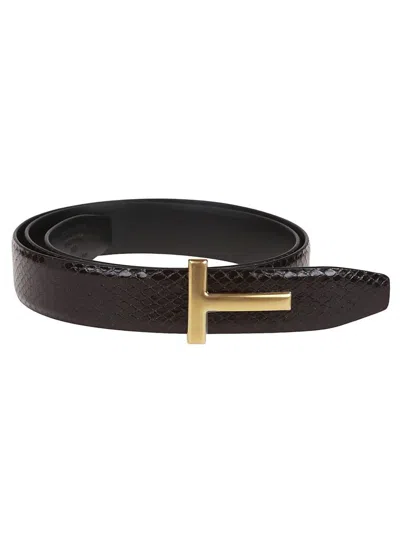 Tom Ford T-logo Embossed Reversible Belt In Brown