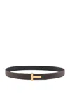 Tom Ford T Monogram Reversible Leather Belt In Brown