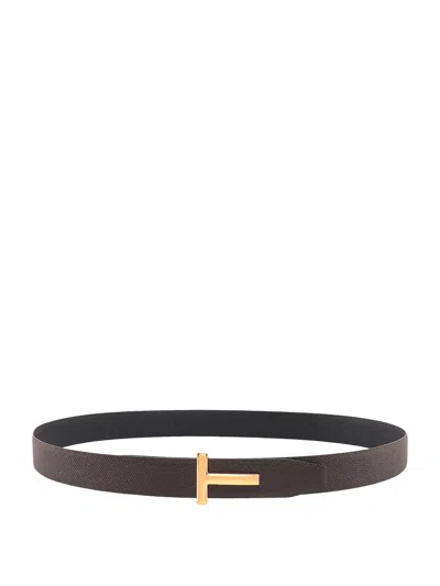 Tom Ford T Monogram Reversible Leather Belt In Brown
