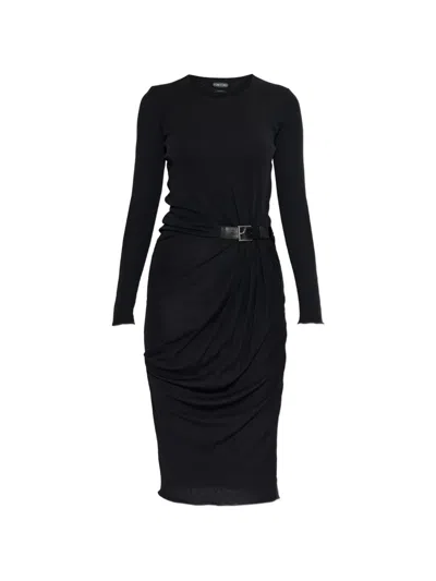 Tom Ford Belt-detail Midi Dress In Black