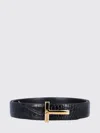 Tom Ford Black Crocodile Effect Leather Belt With T Buckle In Black