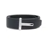 Tom Ford Textured Leather Belt With Distinctive Metallic Buckle In Blue
