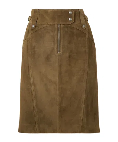 Tom Ford Belt Suede Midi Skirt In Green