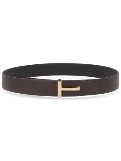 Tom Ford Belt With Buckle "t" In Brown