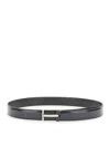Tom Ford Leather Belt With Logo Buckle In Blue