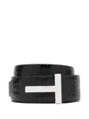 Tom Ford Reversible Crocodile Effect Belt With Metallic Buckle In Black