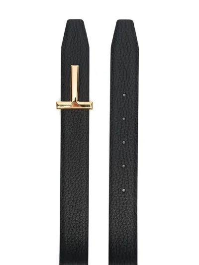 Tom Ford Belt With Logo Plaque In Grey