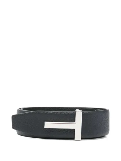 Tom Ford Grained Leather T Icon Reversible Belt Accessories In Black