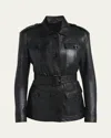 Tom Ford Belted Button Down Leather Jacket In Black
