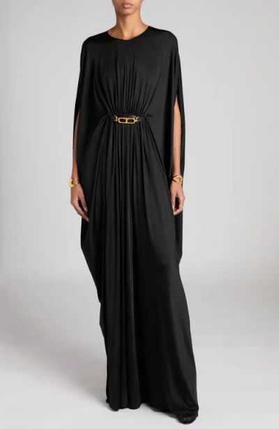 Tom Ford Belted Jersey Caftan Gown In Black