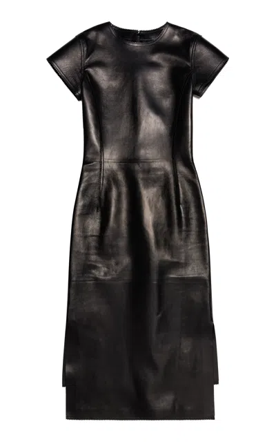 Tom Ford Belted Leather Midi Dress In Black
