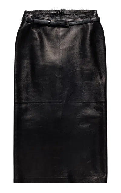 Tom Ford Belted Leather Midi Skirt In Black