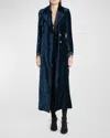 Tom Ford Long Blue Trench Coat With Matching Belt In Velvet Woman In Midnight B