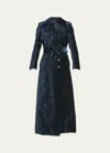 Tom Ford Long Blue Trench Coat With Matching Belt In Velvet Woman In Midnight B