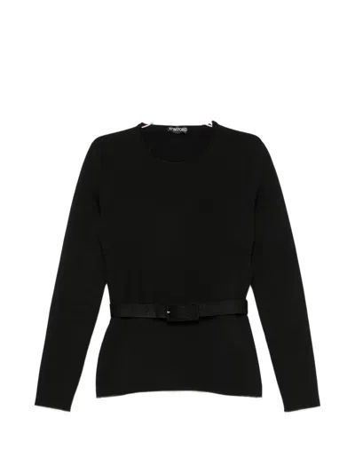 Tom Ford Belted Long-sleeve Sweater In Black