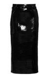 Tom Ford Belted Perforated Patent Leather Midi Skirt In Black