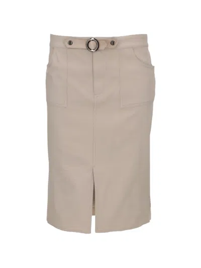 Tom Ford Belted Ribbed-panel Midi Skirt In Gray
