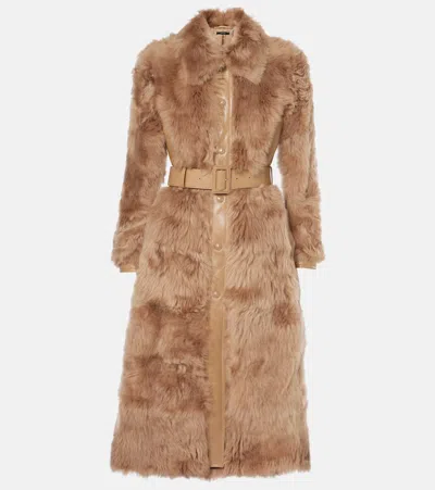 Tom Ford Belted Shearling And Leather Coat In Brown