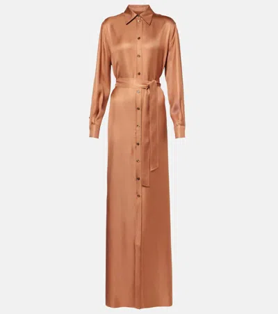 Tom Ford Belted Silk Twill Shirt Dress In Caramel