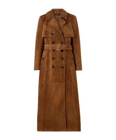 Tom Ford Belted Suede Coat In Brown