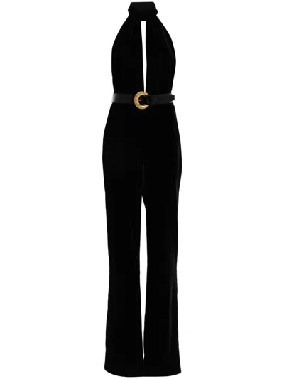 Tom Ford Stretch Velvet Belted Jumpsuit In Black