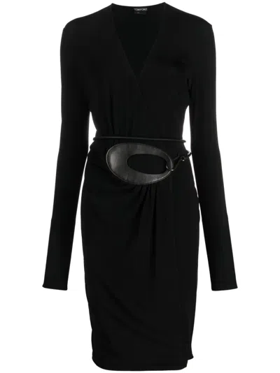 Tom Ford Jersey Wrap Black Viscose Midi Dress
