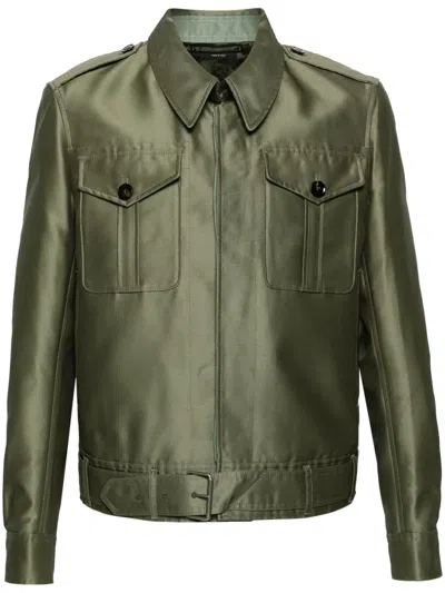 Tom Ford Belted Wool-blend Military Jacket In Green