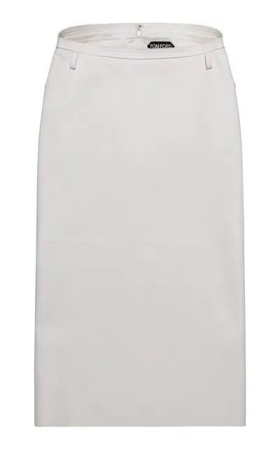 Tom Ford Beltedl Leather Midi Skirt In White