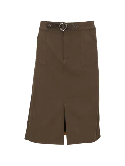 Tom Ford Belted-waist Front-slit Midi Skirt In Brown