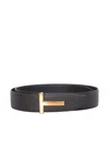 Tom Ford Soft Grain Leather Reversible T Belt 30 Mm In Black