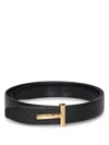 Tom Ford Textured Calf Leather Belt With Polished Gold Buckle In Black