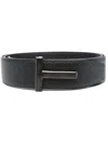 Tom Ford T Logo Buckle Belt In Grained Leather In Animal Print