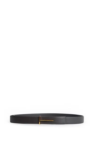 Tom Ford Brown Belt With T Buckle Closure In Leather Man In Gold