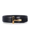 Tom Ford Black Crocodile Effect Leather Belt With T Buckle In Black